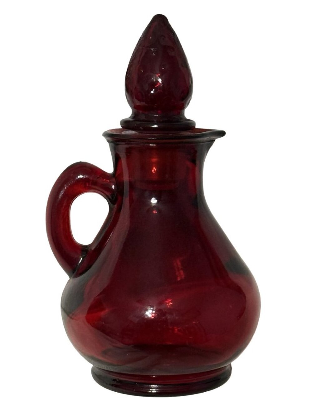 Vintage Avon Strawberry Bath Foam Ruby Red Glass Bottle Cruet Pitcher 5" EMPTY